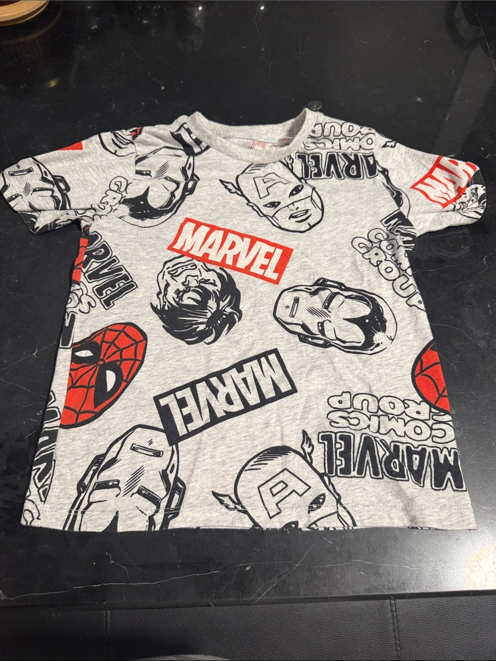 Marvel Grey Tee with Red & Black Superhero Logos